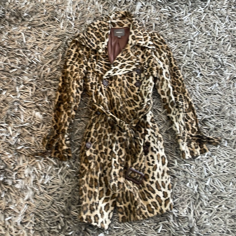 Kenna-t faux fur leopard print trench coat
